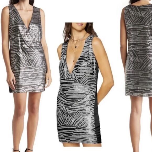 RAMY BROOK Dress NEW Printed Lola Chainmail Silver Black Size 2 - Picture 3 of 10